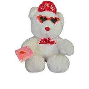 Vintage Fun World Collectible White Love Bear Plush Love You Cool Heart Glasses